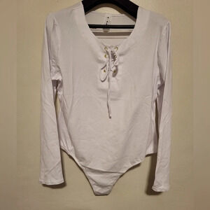 K+Glam Leotard Bodysuit PLUS SIZE - White (Size 3X)